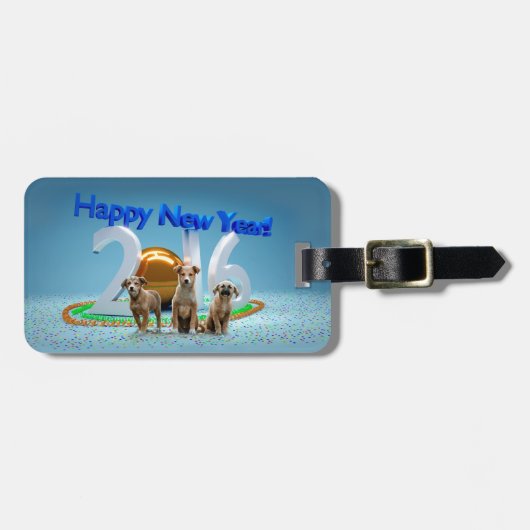 Schattige Drie Honden die Gelukkig Nieuwjaar 2016  Bagagelabel (Voorkant horizontaal)