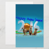 Schattige Drie Honden die Gelukkig Nieuwjaar 2016 Briefpapier (Voorkant / Achterkant)