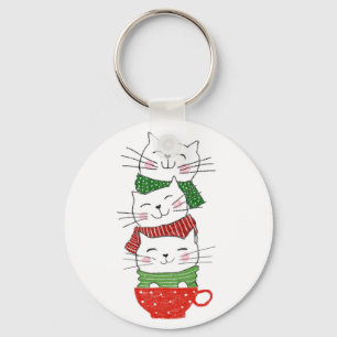 Schattige drie katten gestapelde mok kerstfeest sj sleutelhanger