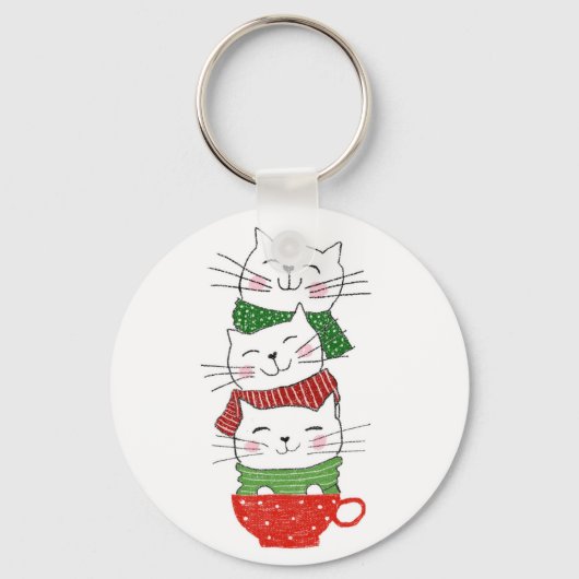Schattige drie katten gestapelde mok kerstfeest sj sleutelhanger (Voorkant)