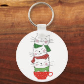 Schattige drie katten gestapelde mok kerstfeest sj sleutelhanger (Voorkant)