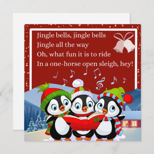 Schattige drie pinguïns zingen Jingle Bells Feestdagenkaart (Voorkant / Achterkant)