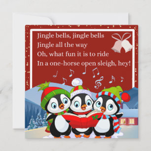 Schattige drie pinguïns zingen Jingle Bells Feestdagenkaart
