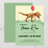Schattige Drie-Rex Dinosaurus Verjaardagsfeest Kaart (Voorkant / Achterkant)