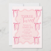 Schattige Drie Sweet Pink Bow 3e verjaardagsfeestj Kaart (Voorkant)