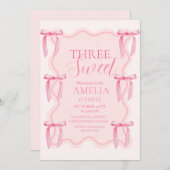 Schattige Drie Sweet Pink Bow 3e verjaardagsfeestj Kaart (Voorkant / Achterkant)