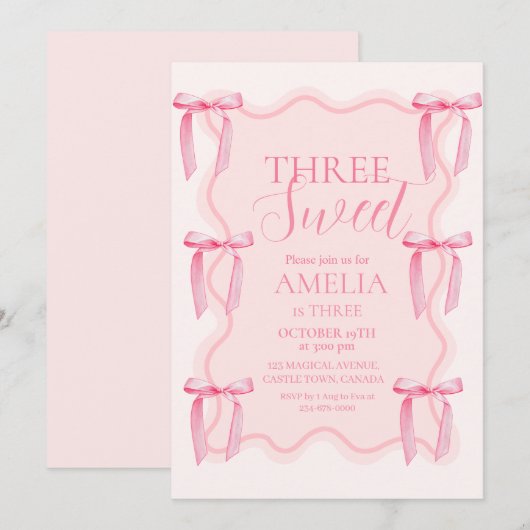 Schattige Drie Sweet Pink Bow 3e verjaardagsfeestj Kaart (Voorkant / Achterkant)