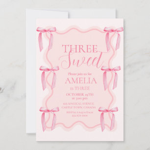 Schattige Drie Sweet Pink Bow 3e verjaardagsfeestj Kaart
