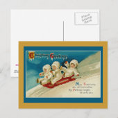 Schattige drieling sleeën vakantiekaarten feestdagenkaart (Voorkant / Achterkant)