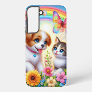 Schattige/drollige puppy/kitten regenboog samsung galaxy hoesje