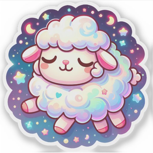 Schattige dromerig schaap met sterren en maan sticker (Voorkant)
