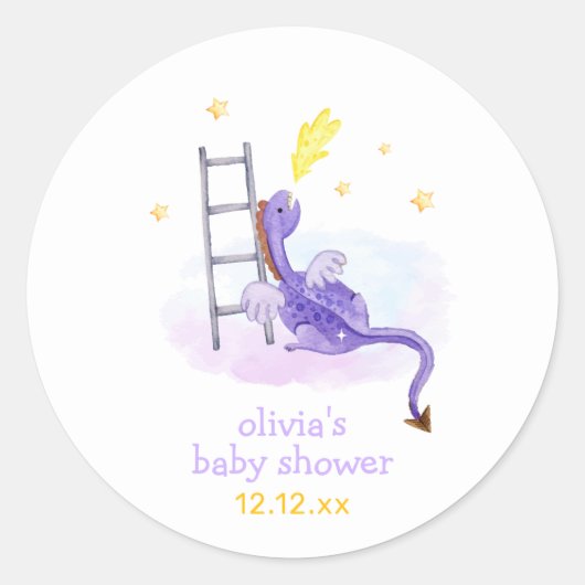 Schattige Dromerig Sprookje Dragon Stars Baby show Ronde Sticker (Voorkant)