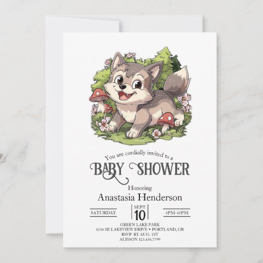 Schattige dromerig wolf Baby shower Kaart (Voorkant)