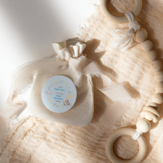 Schattige dromerige teddybeer op de Moon Baby Boy Ronde Sticker