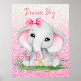 Schattige Droom Groot Roze Glitter Meisje Olifant  Poster