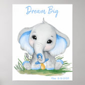 Schattige droom grote blauwe olifant gepersonalise poster (Voorkant)