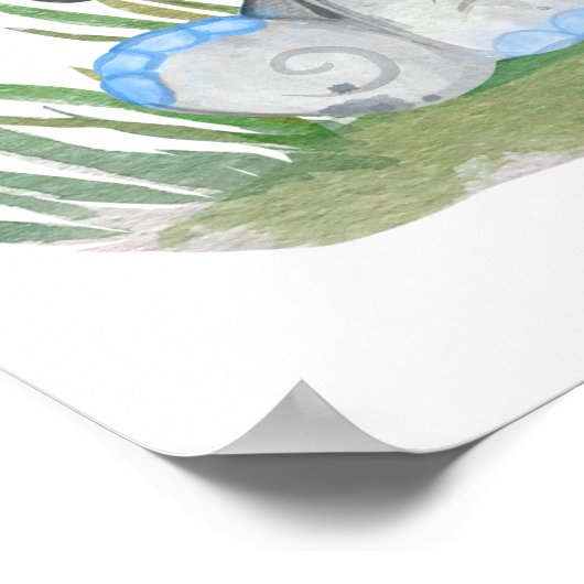 Schattige droom grote blauwe olifant gepersonalise poster (Hoek)