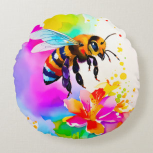 Schattige drukke bij aquarel rond kussen