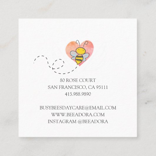 Schattige drukke hommels en roze hart boetiek vierkante visitekaartje (Achterkant)
