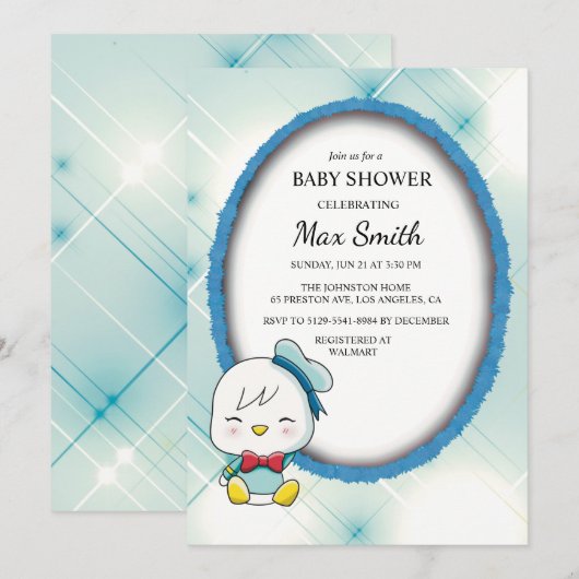 Schattige Duck Baby shower Uitnodiging – Schattige (Voorkant / Achterkant)