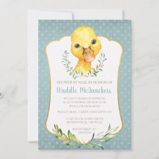 Schattige Duck Baby shower via Mail Invitation Kaart (Voorkant)