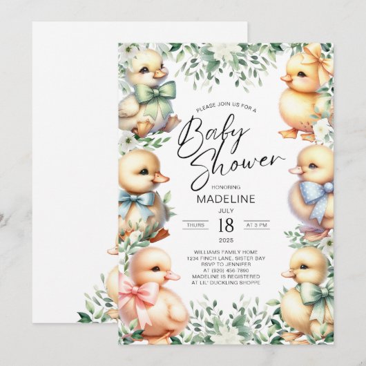 Schattige Duck Greenery Baby shower Uitnodiging (Voorkant / Achterkant)