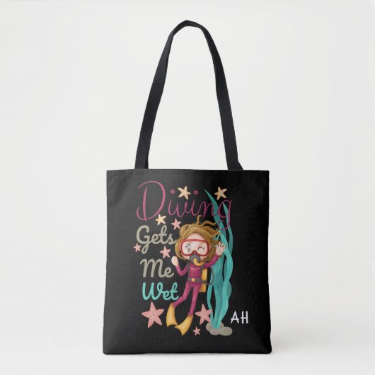 Schattige duiken krijgt me nat monogram tote bag (Voorkant)