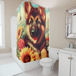 Schattige Duits Herder Puppy Schilderij Douchegordijn