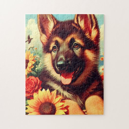 Schattige Duits Herder Puppy Schilderij Legpuzzel (Verticaal)