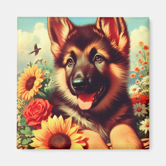Schattige Duits Herder Puppy Schilderij Magneet (Voorkant)