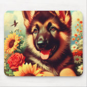 Schattige Duits Herder Puppy Schilderij Muismat (Voorkant)