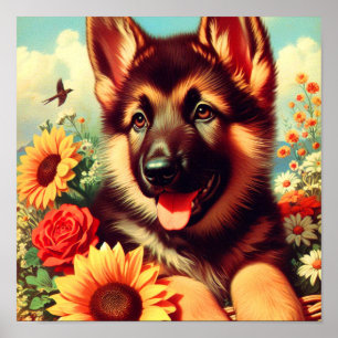 Schattige Duits Herder Puppy Schilderij Poster