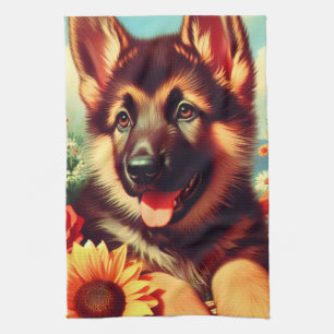 Schattige Duits Herder Puppy Schilderij Theedoek