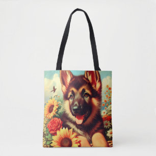 Schattige Duits Herder Puppy Schilderij Tote Bag