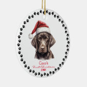 Schattige Duits Korthaar Hond Santa Hoed 1e Kerstm Keramisch Ornament (Rechts)