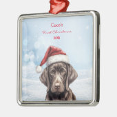 Schattige Duits Korthaar Hond Santa Hoed Pencil Ar Metalen Ornament (Links)
