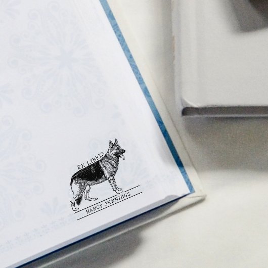 Schattige Duitse Herder Ex Libris Bibliotheek Rubberstempel