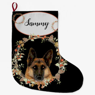 Schattige Duitse herder in Holiday Wreath Grote Kerstsok