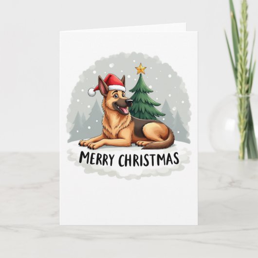 Schattige Duitse herder in kerstmuts kerstkaart Kaart (Voorkant)