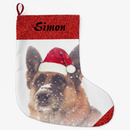 Schattige Duitse herder in Santa Hat Grote Kerstsok