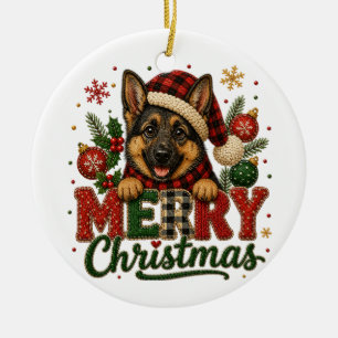 Schattige Duitse Herder Prettig Kerstfeest Keramisch Ornament