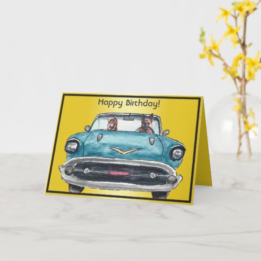 Schattige Duitse Herder Waterverf Verjaardag Kaart (Gele Bloem)