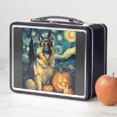Schattige Duitse Herdershond Halloween Jack O Lant (In situ)
