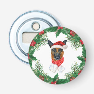 Schattige Duitse Herdershond Kerstmis Dennentakken Button Flesopener
