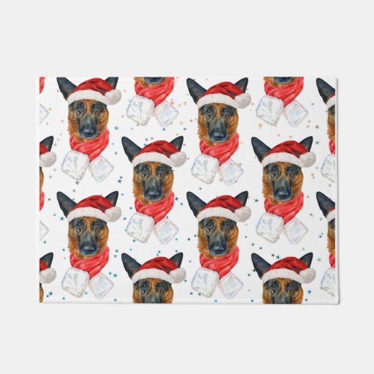 Schattige Duitse Herdershond Kerstpatroon Deurmat (Voorkant)