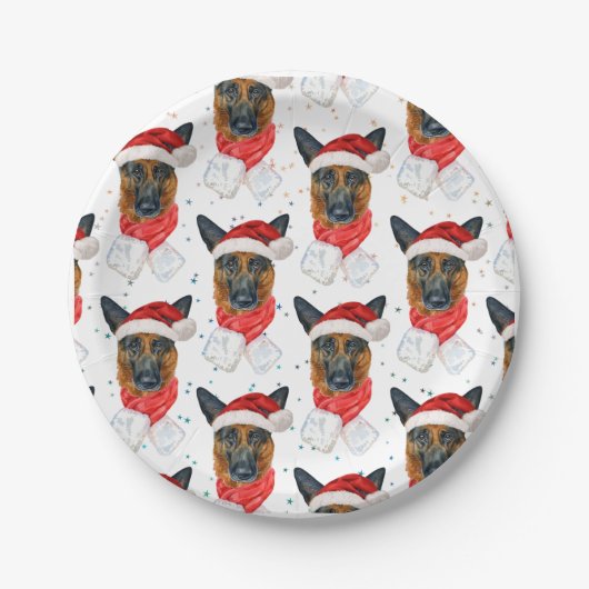 Schattige Duitse Herdershond Kerstpatroon Papieren Bordje (Voorkant)