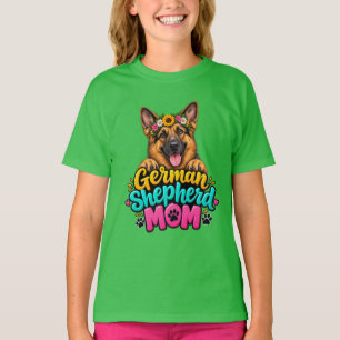 Schattige Duitse Herdershond Moeder Bloemenkrans T-shirt
