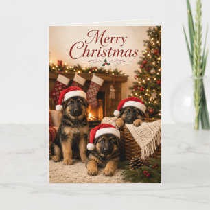 Schattige Duitse Herdershond Puppies Prettig Kerst Kaart