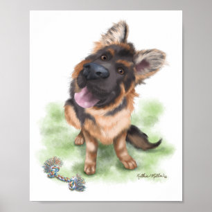 Schattige Duitse Herdershond Puppycartoon Poster