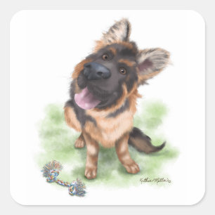 Schattige Duitse Herdershond Puppycartoon Vierkante Sticker